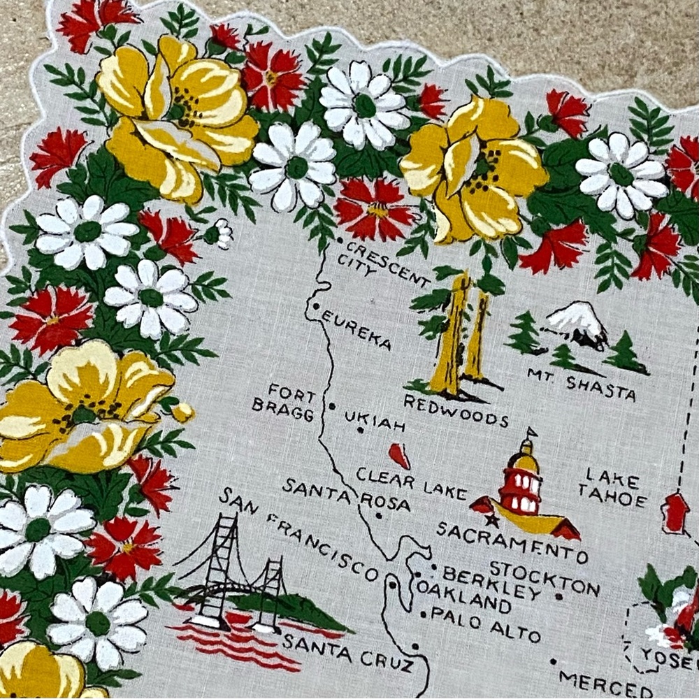 Vintage 1950’s Handkerchief Map of California MCM Retro Souvenir Travel - Picture 7 of 14